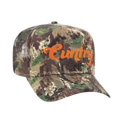 Side View Dasha Cuntry Trucker Camo Hat with Orange Embroidery